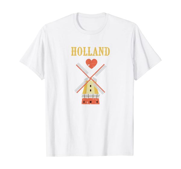 

holland windmill netherlands heart vintage style t-shirt, White;black