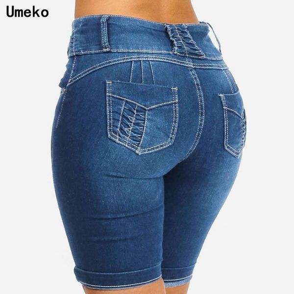 

women's jeans umeko fashion high waist mom skinny shorts for women pants vintage black washed boyfriend short jeggings pantalones, Blue