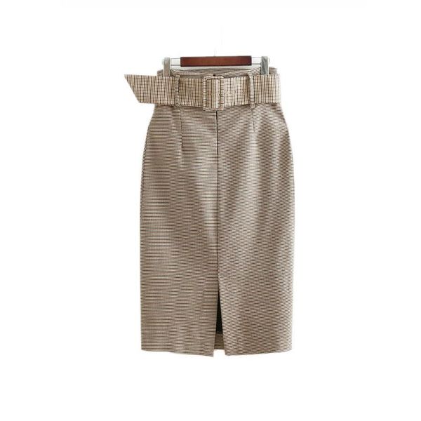 

skirts fashion women saias office work ladies skirt with belt vintage chess retro woman mid calf plus size womem, Black