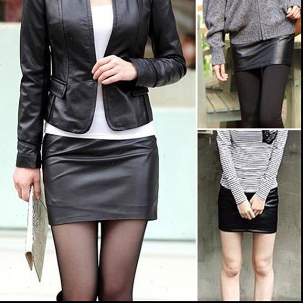 

black summer matte bodycon womens skirt faux leather thin slim elastic waist pencil