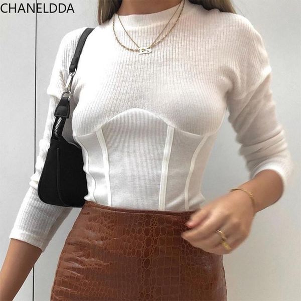 

women's t-shirt tees 2021 spring rib knitted women t shirts de fashion patchwork o neck long sleeve basic white ladies slim fit casual