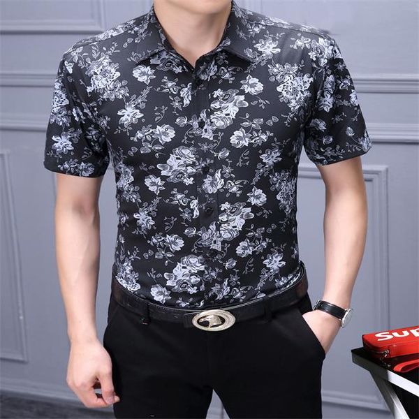 

2021 fashion ironing business short sleeve shirt men's lazy style casual stripe checked size -3xl#hsc12, White;black