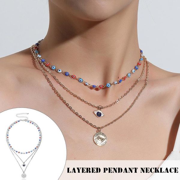 

chains greek eye necklace vintage evil pendant long necklaces for women female party jewelry gifts multi-layer ea, Silver