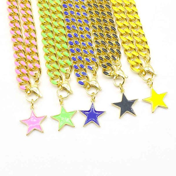 

5pcs/lot design enamel star charm cuban chain enamel necklaces x0509, Black