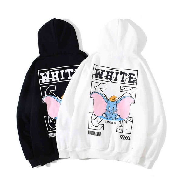 

off fashion style autumn couple ins dumbo arrstyle print long sleeve hoodie, Black