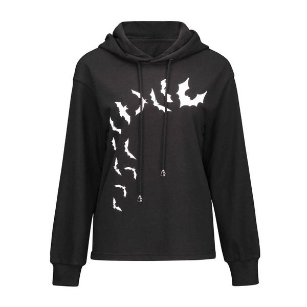 

women's hoodies & sweatshirts trendy black women spring thin gothic bat animal print loose fitness hooded streetwear hipster casual hoo