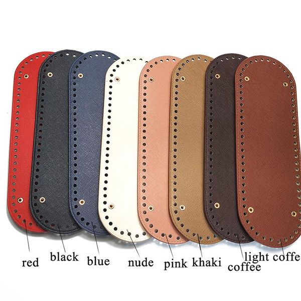 

bag parts & accessories 1pc 30*10cm oval long bottom for knitted pu leather handmade with 64 holes diy crochet, Black