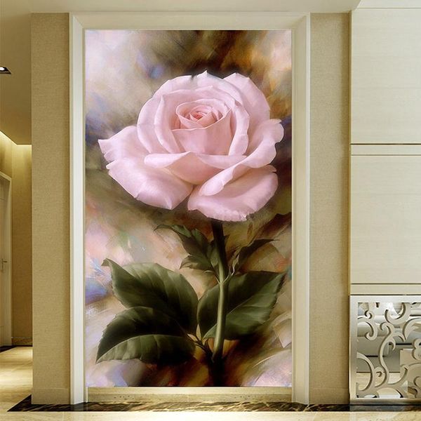 

wallpapers drop custom po wall paper 3d pink rose retro art el entrance background decorative painting fresco