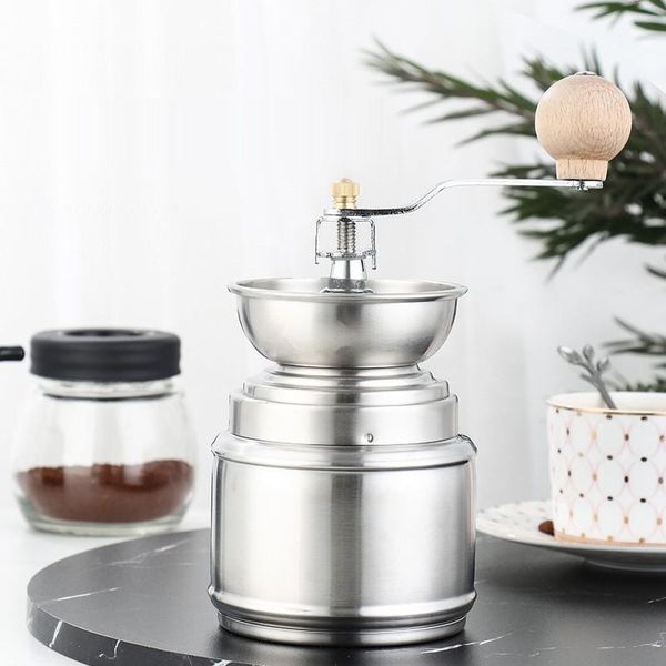 

manual coffee grinders 1pcs silver grinder mini stainless steel hand handmade bean burr mill kitchen bar tool