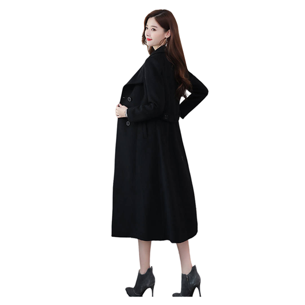 

women's wool & blends autumn winter women blend coat korean double breasted solid blouse woolen jacket fashion overcoat female outerwea, Black