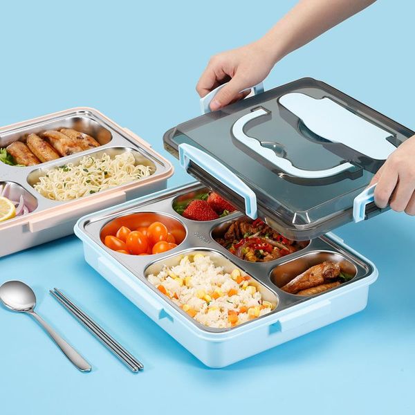 

dinnerware sets 304 stainless steel insulated lunch box portable cutlery set separated sealed dinner plate canteen fast