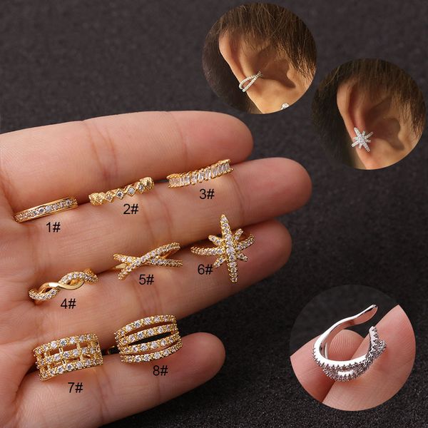 

2020 micro ear clip pierceless 1pc gold and silver color hoop with small cz dangle earrings heart moon star dainty tiny earringdio chan cont