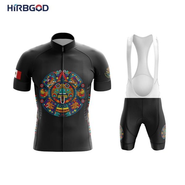 

racing sets hirbgod summer men's quick-drying and breathable cycling jersey, mysterious totem print, male short-sleeved overalls,tyz789, Black;blue