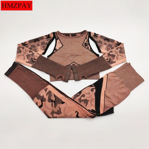 

yoga outfit camouflage women's seamless fitness set long-sleeved t-shirt gym wear elastic running leggings high waist training pant