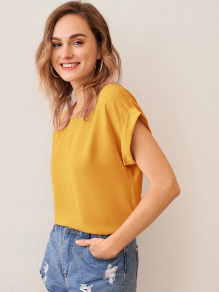 

rolled cuff dolman sleeve solid w1eh#, White