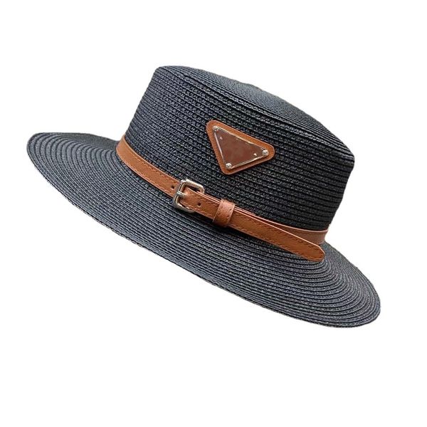

2021 luxury p letter flat straw hat for women men travel beach shade tide hats fashion four season caps 5 color, Blue;gray