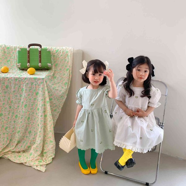 

children kids girl cute lace princess dress of summer new style toddler girls elegant short sleeve flower embroidery dress 210413, Red;yellow