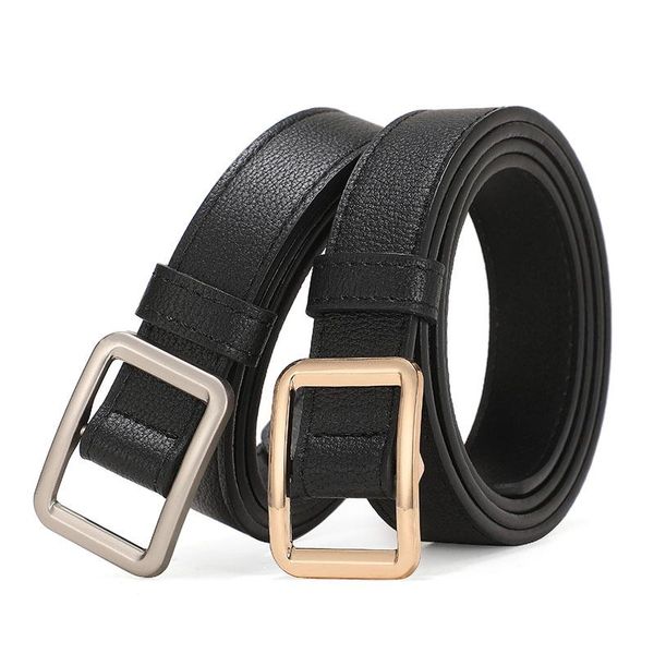

belts pu leather women belt square metal buckle men waistband fashion jeans fmale all match pants adjustable, Black;brown