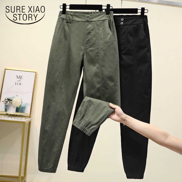 

cargo pants women high waist plus size casual loose broadcloth elastic waist ankle-length army green black trousers women 11701 210528, Black;white