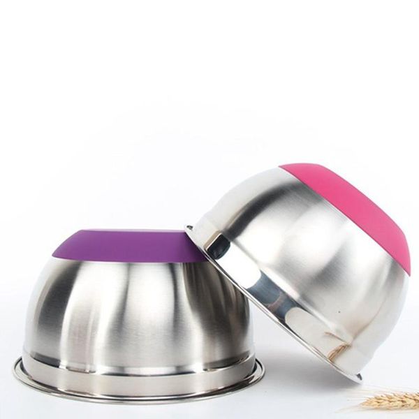 

bowls stainless steel colorful silicone bottom non-slip basin egg bowl salad wash rice