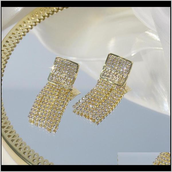 

jewelrydelicate jewelry 14k real gold elegant tassel zircon stud earrings for women s925 sier needle geometric drop delivery 2021 iqava, Golden;silver