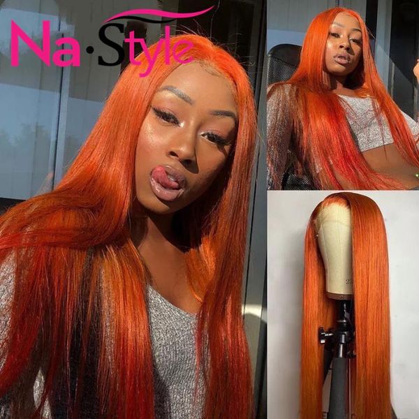 

13x6 lace front wig orange human hair 130% wigs for women body wave, Black;brown