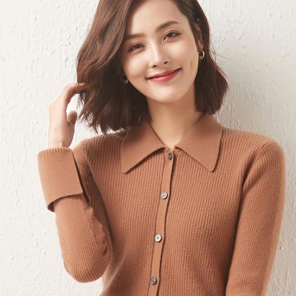 

women's knits & tees 2021 autumn ladies pure wool trumpet sleeve draw women shirt cardigan knitted cashmere sweater spring winter butto, White