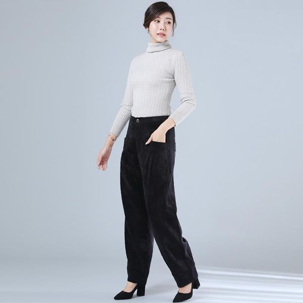 

women's pants & capris 2021 winter plus velvet warm lantern corduroy harem loose fashion trousers, Black;white