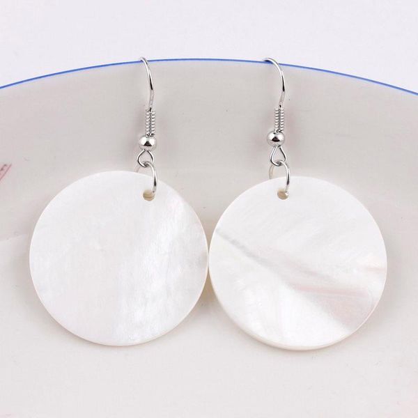 

silver round natural shell drop earrings for women dangle & chandelier