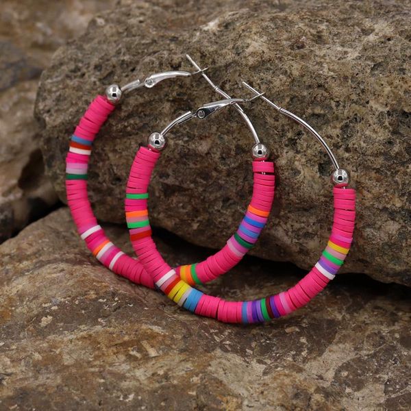 

hoop & huggie bohemian round earrings for women colorful polymer clay spacer beads statement jewelry accessories gift, Golden;silver