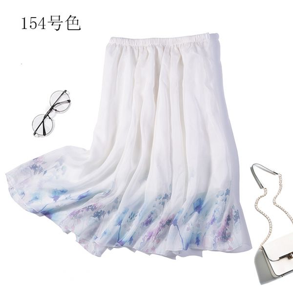 

dresses women's 100% silk knee length two-layer pleated long skirt summer beach jn111, White