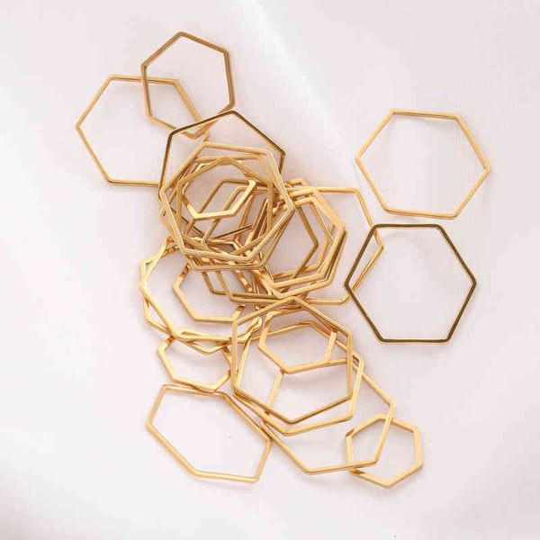 

10pcs polygon charm gold plated stainless steel open hexagon bezel connectors hollow resin frame mold diy earring jewelry making, Golden