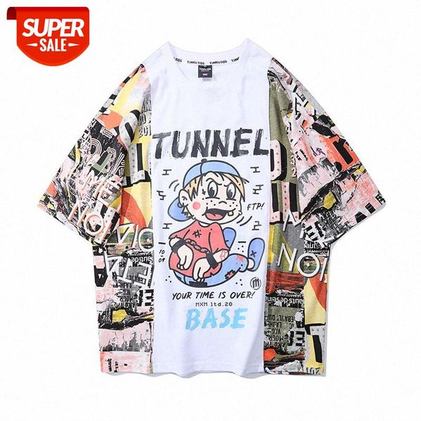 

european and american hipsters high street hip-hop t-shirt oversize loose illustration graffiti cartoon print short-sleeved tee #gl2l, White;black