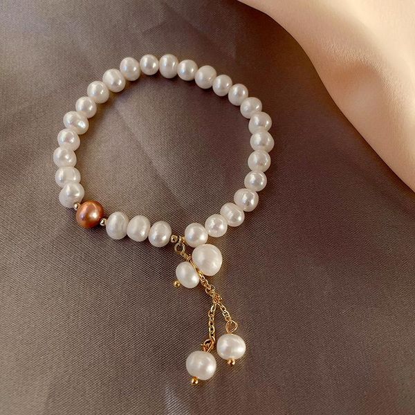 

charm bracelets minar elegant natural freshwater pearls bracelet for women lady irregular baroque pearl temperament accessories, Golden;silver