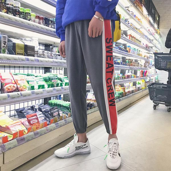 

men's pants yasuguoji fashion letter printed mens sweatpants joggers men hip track with side stripe chinos 2021, Black