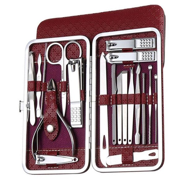 

nail art kits 19pcs/set manicure kit clippers set stainless steel professional grooming care tools with luxurious travel case