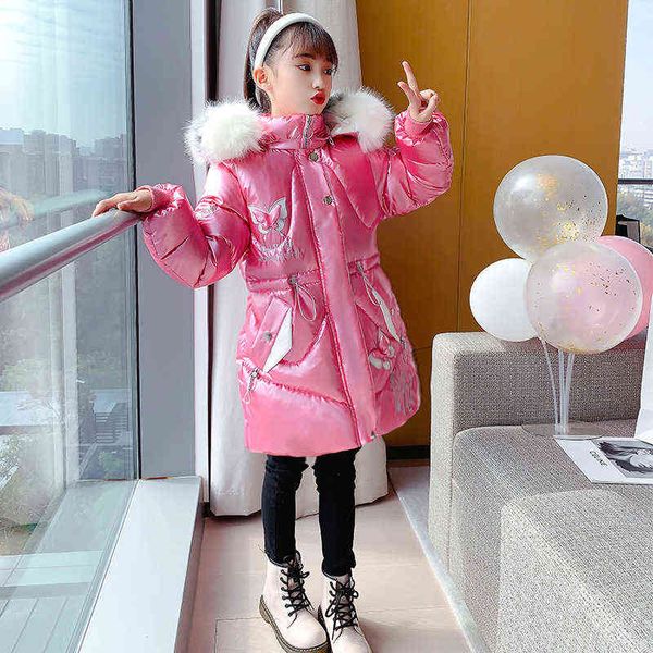 

wash-winter girls cotton outerwear clothes mid-length girl cotton-padded jacket casual cute teen children thickened coat 211111, Blue;gray