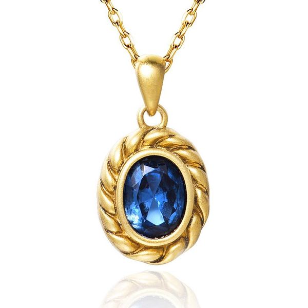 

chains sapphire blue cubic zircon necklace gold plated 925 sterling silver vintage royal pendant chain for women classic jewelry gift