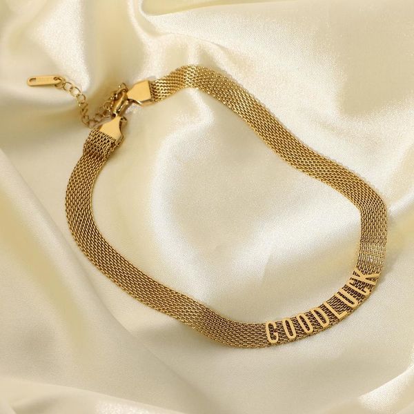 

chains 14k gold plated stainless steel good luck watch belt necklace for women girls chic fashion chokers jewelry, Silver