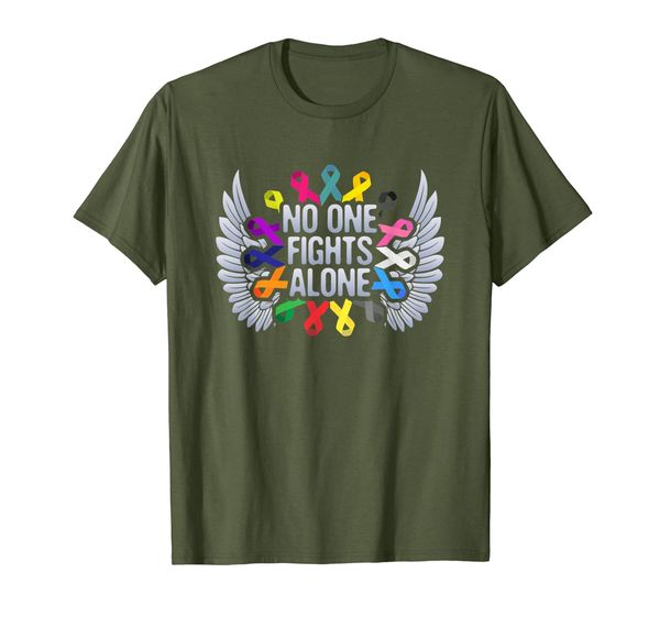 

No One Fights Alone Multicolor Ribbon For Cancer Awareness T-Shirt, Mainly pictures