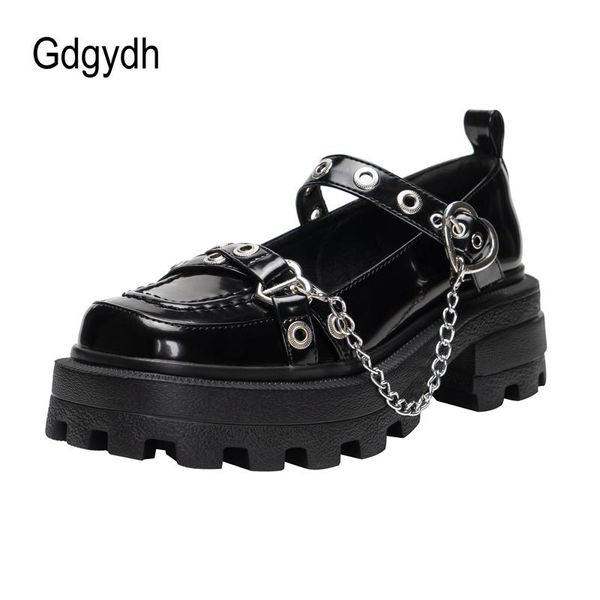 

dress shoes gdgydh great quality platform gothic lolita girls patent leather chunky heel rubber sole black comfy walking women