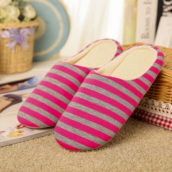 

women indoor slippers short plush winter flat shoes home bedroom slides for women striped slip on house floor slippers, Black