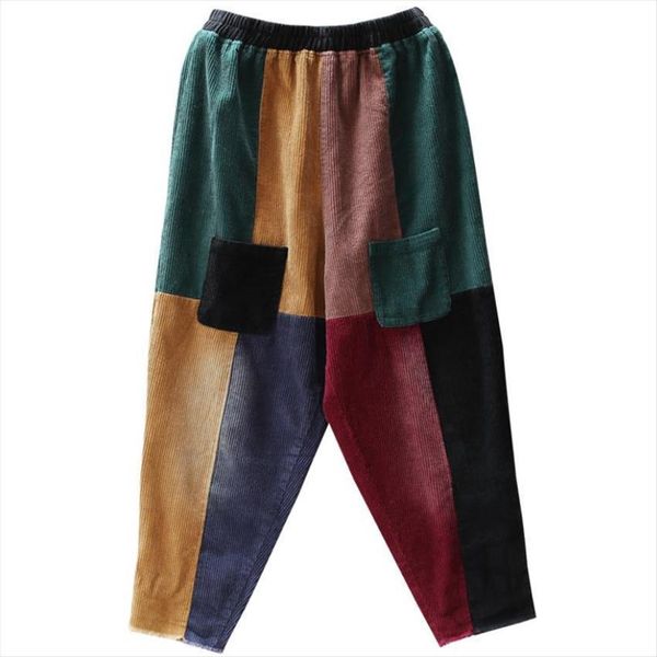 

corduroy color matching casual loose women pant large size elastic waist harem female, Black;white