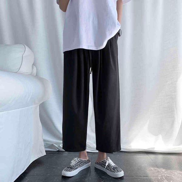 

men's pants fashion business casual formal loose wide legs silk trousers solid color social suit size s-3xl xo4i, Black