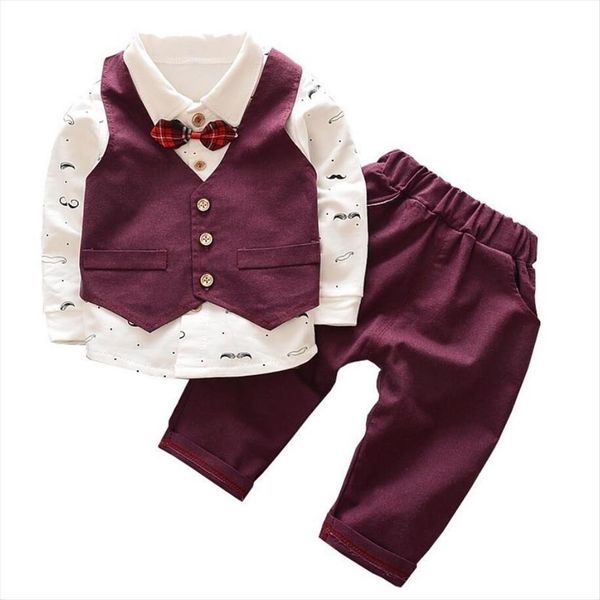 

spring autumn toddler children years clothes suits baby boy sets shirt vest pants 3pcs gentleman style infant party costume, Black