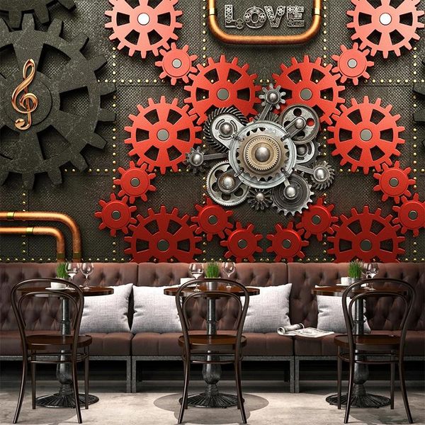 

wallpapers custom po wallpaper 3d stereo gear bar mural retro background wall decoration painting self-adhesive waterproof stickers