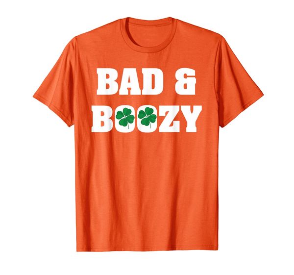 

bad and boozy funny st patricks day drinking shamrock shirt, White;black