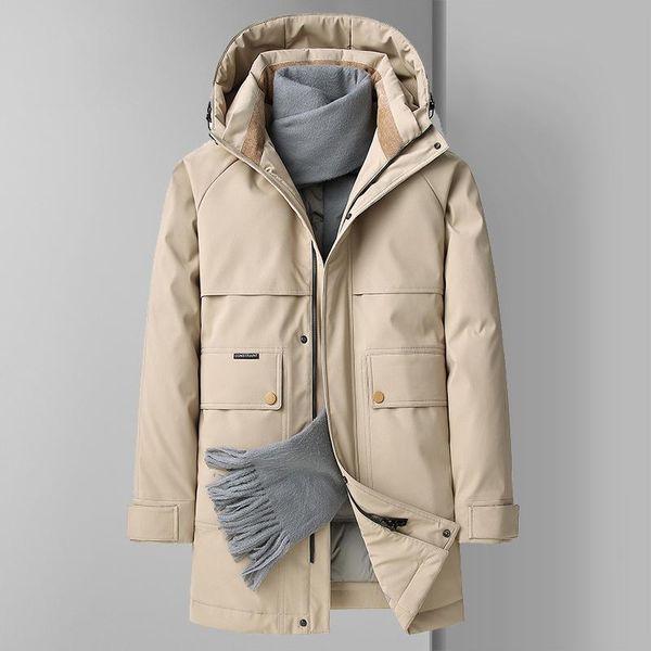 

men's down & parkas 2021 winter 90 white duck hooded jacket men thick mid-length black khaki