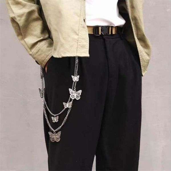 

belts 1pc punk metal pants waist chain double-layer street butterfly pant for women belt on jeans jewelry, Black;brown