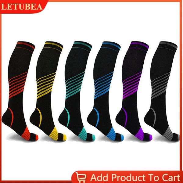 

compression stockings cycling socks fit for edema diabetes varicose veins running marathon football sports sock knee, Black